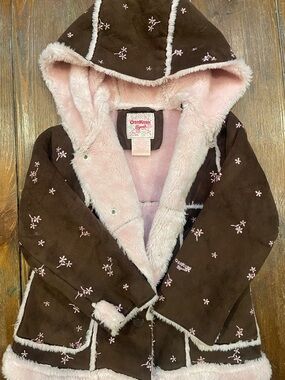 OshKosh B'gosh Brown Jacket with Pink Faux-Fur Hood Lining